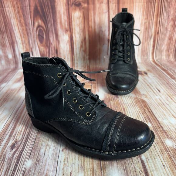 Clarks NIKKI NORTH Size 6.5 Black Leather Lace Zip Up Ankle Booties Boots Shoes - Picture 1 of 10